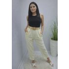 Lenvászon zsebénél csipke szegélyes nadrág övvel (sárga)