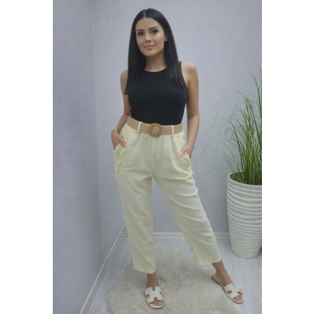 Lenvászon zsebénél csipke szegélyes nadrág övvel (sárga)