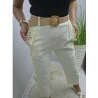 Lenvászon zsebénél csipke szegélyes nadrág övvel (sárga)