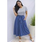 Csinos felső részén csíkos alján farmer hatású ruha derekán megkötővel (1)