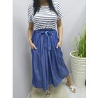 Csinos felső részén csíkos alján farmer hatású ruha derekán megkötővel (1)