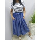 Csinos felső részén csíkos alján farmer hatású ruha derekán megkötővel (1)