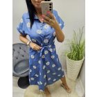 Csinos végig gombos farmer hatású virágmintás ruha derekán megkötővel