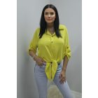 Gyönyörű végig gombos roll-up ujjú alján megkötős blúz (sárga)