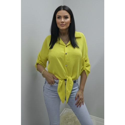   Gyönyörű végig gombos roll-up ujjú alján megkötős blúz (sárga)