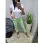Gyönyörű derekán gumírozott megkötős neonzöld gyűrt hatású nadrág 