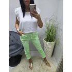 Gyönyörű derekán gumírozott megkötős neonzöld gyűrt hatású nadrág 