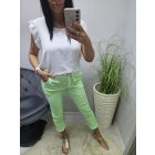 Gyönyörű derekán gumírozott megkötős neonzöld gyűrt hatású nadrág 