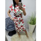 Csinos fehér alapon virágmintás egyik oldalán felvágott ruha övvel