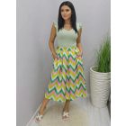 Gyönyörű gumis derekú mintás szoknya (rózsaszín-zöld-sárga)