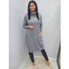 Csinos garbós nyakú puha meleg zsebes tunika (szürke)