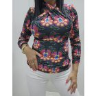 Csinos csavart nyakú virágmintás jégselyem felső