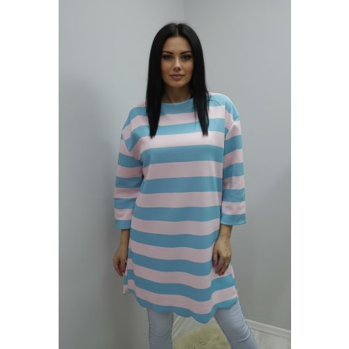 Csíkos alján hullám mintás tunika (kék-rózsaszín)