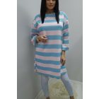 Csíkos alján hullám mintás tunika (kék-rózsaszín)