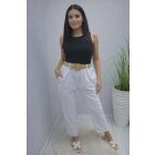 Lenvászon zsebénél csipke szegélyes nadrág övvel (fehér)