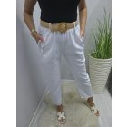 Lenvászon zsebénél csipke szegélyes nadrág övvel (fehér)