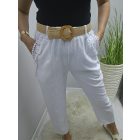 Lenvászon zsebénél csipke szegélyes nadrág övvel (fehér)