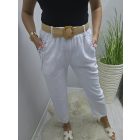 Lenvászon zsebénél csipke szegélyes nadrág övvel (fehér)