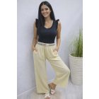 Divatos lenvászon gumis derekú nadrág övvel (sárga)