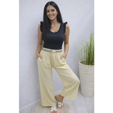 Divatos lenvászon gumis derekú nadrág övvel (sárga)