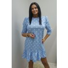 Alján fodros csinos pöttyös tavaszi ruha (kék)