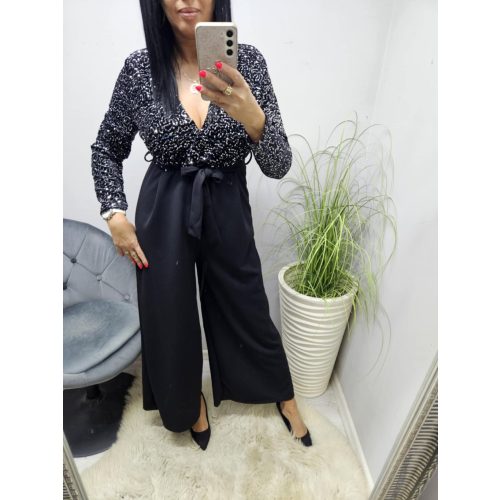   Gyönyörű flitteres mellrészen átlapolt megkötős overál (fekete)