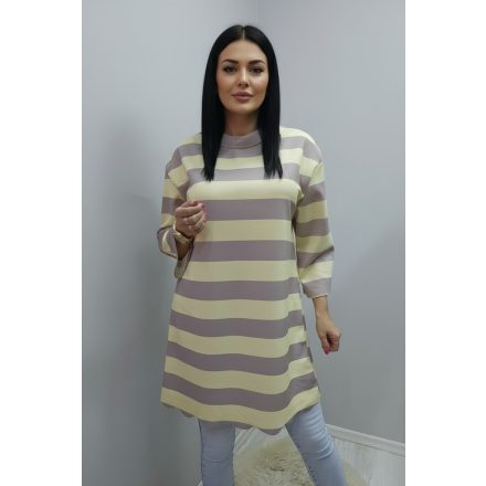 Csíkos alján hullám mintás tunika (sárga-capuccino)