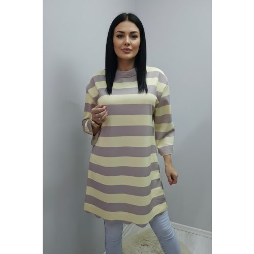 Csíkos alján hullám mintás tunika (sárga-capuccino)