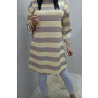 Csíkos alján hullám mintás tunika (sárga-capuccino)