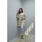 Csíkos alján hullám mintás tunika (sárga-capuccino)