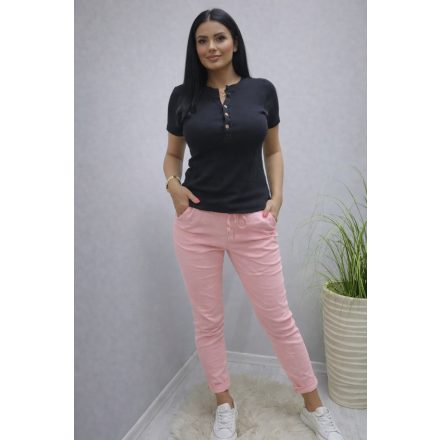 Nagyon csinos derekán gumírozott megkötős gyűrt hatású nadrág (korall rózsaszín)