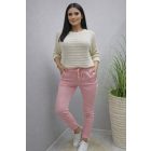 Nagyon csinos derekán gumírozott megkötős gyűrt hatású nadrág (korall rózsaszín)