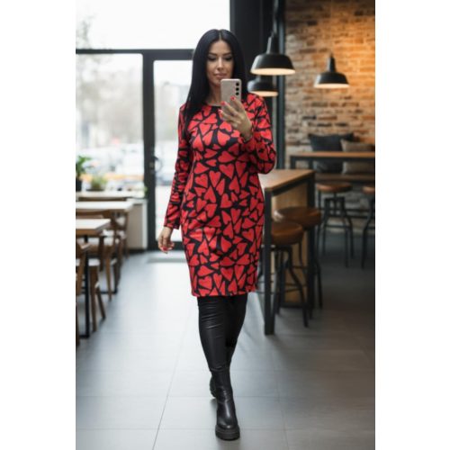 Csinos fekete alapon szívmintás zsebes tunika/ruha