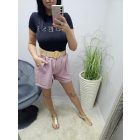 Csinos magasított derekú lenvászon rövidnadrág övvel (mályva rózsaszín)