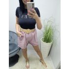 Csinos magasított derekú lenvászon rövidnadrág övvel (mályva rózsaszín)