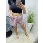 Csinos magasított derekú lenvászon rövidnadrág övvel (mályva rózsaszín)