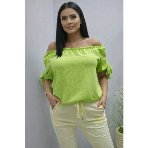   Csinos vállán gumírozott ujján megköthető felső (neonzöld)