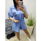 Csinos farmerkék overál virág kitűzővel