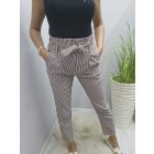 Csinos magas derekú derekán megkötős csíkos nadrág (barna-fehér)