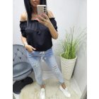 Nagyon csinos vállán gumírozott blúz(fekete)