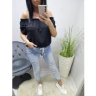 Nagyon csinos vállán gumírozott blúz(fekete)