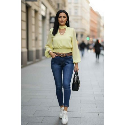 Gyönyörű hátul a nyakánál megköthető alján gumírozott rövid fazonú blúz (sárga)