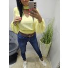Gyönyörű hátul a nyakánál megköthető alján gumírozott rövid fazonú blúz (sárga)