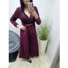 Gyönyörű flitteres mellrészen átlapolt megkötős overál (burgundi)