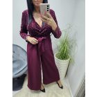 Gyönyörű flitteres mellrészen átlapolt megkötős overál (burgundi)