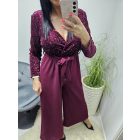 Gyönyörű flitteres mellrészen átlapolt megkötős overál (burgundi)