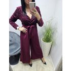 Gyönyörű flitteres mellrészen átlapolt megkötős overál (burgundi)