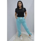 Csinos derekán gumírozott alján megköthető szabadidő nadrág (türkiz)