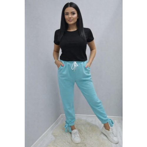   Csinos derekán gumírozott alján megköthető szabadidő nadrág (türkiz)