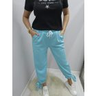 Csinos derekán gumírozott alján megköthető szabadidő nadrág (türkiz)